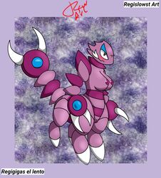 2021 anthro arthropod blush breasts claws drapion female genitals hi_res insects nintendo nipples pokémon_(species) pokemon pussy regislowstart signature simple_background solo spikes video_games