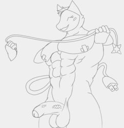 anonymous_artist anthro big_penis deltarune gay genitals izen_puppyfox male monochrome muscular muscular_male penis rule_63 smile solo tasque_manager_(deltarune) undertale_(series) video_games whip