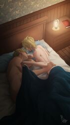 1boy 1girls 20th_century after_sex aged_up annie_leonhardt armin_arlert attack_on_titan bedroom blonde_female blonde_female/blonde_male blonde_hair covering female hair_down hand_on_back hand_on_waist looking_at_partner male male/female nude on_bed resting sheets shingeki_no_kyojin short_hair_female sleeping sleeping_on_bed smiling_at_partner straight suggestive time_skip under_sheets wholesome