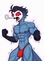abs ai ai-created ai_art ai_assisted ai_generated anthro athletic athletic_anthro athletic_male avian bara beak biceps bird clothing demon feathers forced_transformation furry growth hellaverse helluva_boss magic male muscle_growth muscular muscular_anthro muscular_arms muscular_male navel nipples nude owl pecs red_eyes ripped_muscles screaming small_waist standing stolas_(helluva_boss) tail tail_feathers thong transformation triceps underwear veiny_muscles