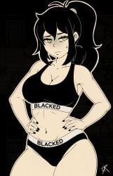 1girls ai_assisted ai_generated big_breasts black_hair blacked blacked_clothing busty child_bearing_hips cleavage dalley_le_alpha edit female female_only green_eyes grok hair hips large_breasts mature mature_female mature_woman milf mother navel panties ponytail pose posing renee_graves sensual sexy solo solo_female sports_bra the_coffin_of_andy_and_leyley thick_thighs thighs tied_hair topwear voluptuous