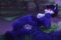 2021 aeri_aosune amber_eyes anthro anus ass big_butt big_tail black_hair black_lips blue_body blue_fur blush breasts butt_focus canid canine chest_tuft claws countershading detailed_background dipstick_tail eyeshadow fangs feet female fluffy fox fur genitals grass hair hand_on_butt hellstorm highlights_(coloring) inner_ear_fluff leg_markings lips looking_at_viewer looking_back lying makeup mammal markings milkwyvern multicolored_body multicolored_fur multicolored_tail nipples nude on_side open_mouth outside pawpads paws plant plump_labia pussy rear_view short_hair side_boob socks_(marking) solo tail_markings tattoo tuft two_tone_body two_tone_fur water white_body white_fur