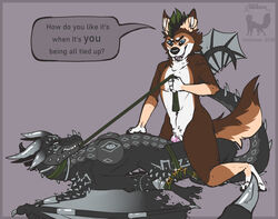 absurd_res atelierlunatic bondage bound canid canine canis dragon english_text furry genitals hi_res inktober kinktober male mammal penis sextober speech_bubble text wolf