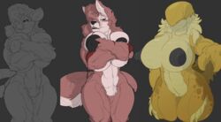 absurd_res anthro canid canine canis curvaceous curvy_figure female female/female gastropod group hi_res mammal megfluff mollusk murid murine muscular muscular_female name nude pose rat rodent shy snail teasing thick_thighs voluptuous wolf