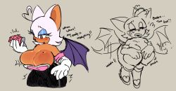 2d_(artwork) anthro bat big_breasts blush breast_expansion cleavage dialogue eonbnnuy female hand_on_hip huge_breasts inconvenient_breasts mole_on_breast monochrome nipples rouge_the_bat sega sonic_(series) sonic_the_hedgehog_(series) surprised_expression tan-skinned_female tan_body tan_skin thick_thighs topless wide_hips wings