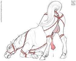 2021 anatomically_correct anatomically_correct_anus anatomically_correct_genitalia anatomically_correct_penis animal_genitalia animal_penis anus ass ass_up balls big_balls big_penis blush blush_lines bodily_fluids bondage bondage bound digital_media_(artwork) dripping equid equine equine_anus equine_penis feral genital_fluids genitals hooves horse kukan97 line_art male mammal nude open_mouth penis perineum precum precum_drip puffy_anus raised_tail restraints rope rope_bondage rope_harness simple_background solo submissive submissive_feral submissive_male teeth text url