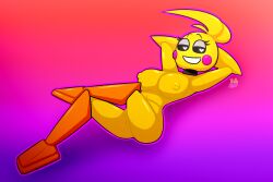 1girls female_focus female_only five_nights_at_freddy's five_nights_at_freddy's_2 fnaf heart-shaped_pupils remake robot robot_girl smiling solo toy_chica_(fnaf) yellolight
