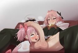 1femboy ai_generated astolfo_(fate) before before_fellatio cock_shock crossover fate/apocrypha fate_(series) femboy femboy_on_female femboydom flaccid flaccid_penis foreskin huge_cock in_love_with_cock kaname_madoka looking_at_penis looking_up looking_up_at_penis madoka_kaname magical_girl otoko_no_ko otokonoko penis penis_awe pink_eyes pink_hair precum precum_drip precum_dripping precum_on_head puella_magi_madoka_magica rule_madoka sitting testicles tongue xaiet