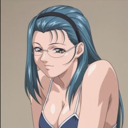 1girls accurate_art_style after_sex ai_generated arms_at_sides bangs bangs_between_eyes bare_chest bare_shoulders bent_over bible_black bible_black_gaiden bikini bikini_bottom bikini_top blue_hair blush breast_press busty cleavage face_closeup facing_viewer female female_only front-tie_bikini front-tie_bikini_top gentle_smile glasses grey_eyes hair_ornament hairband head_tilt high_resolution implied_sex in_love in_love_with_viewer indoors long_hair mochida_junko no_bra no_eyewear petite presenting presenting_breasts smile smiling smiling_at_viewer solo solo_female swimsuit teenage_female teenager upper_body white_bikini white_skin