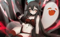 1girls arm_support average_breasts bare_belly bare_chest bare_hands bare_hips bare_midriff bare_navel bare_shoulders bare_skin bare_thighs black_background black_legwear black_stockings black_thigh_highs black_thighhighs bra breasts brown-eyed_female brown-haired_female brown_eyebrows brown_eyes brown_hair closed_mouth_smile curvaceous curvaceous_body curvaceous_female curvaceous_figure curvaceous_hips curvaceous_thighs curvy curvy_body curvy_female curvy_figure curvy_hips curvy_thighs dark_background exposed_belly exposed_chest exposed_hips exposed_midriff exposed_navel exposed_shoulders exposed_skin exposed_thighs female female_only genshin_impact ghosts half_naked half_nude horn horns hu_tao_(genshin_impact) legwear licking_lips medium_breasts naked naked_female naked_woman nude nude_female nudity panties peace_sign petite petite_body petite_breasts petite_female petite_girl petite_tits red_bra red_horn red_horns red_panties red_underwear rinine semi_nude sign smile smiley_face smiling smiling_at_viewer smirk stockings thigh_highs thighhighs thong underwear underwear_only v v_sign white_pupils