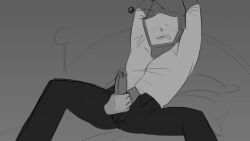 1ambiguous 1boy animated anon anonymous big_penis blush clothed cum_on_upper_body deltarune dialogue disembodied_hand ejaculation grayscale handjob hands_tied male_focus no_sound on_bed panting robot robot_humanoid sl0pfest submissive_male tagme tenna_(deltarune) thrusting_into_hand tv_head undertale_(series) video y/n