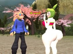 3d 3d_(artwork) ass_cheeks axol_(smg4) big_ass_(female) big_booty_(female) big_bubble_butt big_butt_(female) blushing_male booty_cheeks bottomless bubble_ass_(female) bubble_booty bubble_butt_(female) butt_cheeks jiggling_ass jiggling_butt kaibernation melony_(smg4) smg4 sweat_on_face waving waving_hand