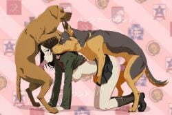 2d all_fours animated blowjob brown_hair canid canine canine_on_human canine_penis canis censored clothed_female clothed_sex cum cum_in_mouth cum_in_pussy doggy_style domestic_dog dominant_feral eyeliner face_fucking fellatio female female_human/male_feral female_on_feral femsub feral feral_dominating_human feral_on_female feral_on_human feral_penetrating_human gif girls_und_panzer human_female human_on_feral human_penetrated irrumatio knot male maledom medium_breasts miniskirt no_bra no_panties nonna_(girls_und_panzer) oral pale-skinned_female pale_skin pantsu_ahaundo pounding rough_sex sex spitroast submissive_human swinging_breasts wet zoophilia