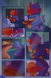 absurd_res alternate_version_available anthro bed bodily_fluids character_request crushpepper cuddling domestic_cat duo erection felid feline felis frottage fur furniture hi_res kissing male male/male mammal orange_body orange_fur original original_character original_characters pepper_(crushpepper) purple_body purple_fur red_eyes saliva saliva_string sex