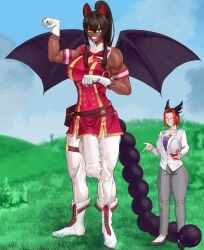 1futa 1girls artist_request commission dark_skin elise_(mysticelise) female futa_with_female futanari humanoid kemonomimi koroza_(futaflux) light_skin monster_girl size_difference source_request umamusume