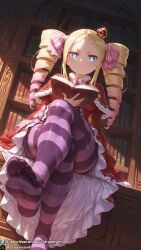 ai_generated dreamyan_ai highres breasts uncensored hi_res high_resolution high_quality thick_thighs thighs thick_ass 1girls curvy curvy_female curvy_body blonde_hair blue_eyes twintails twin_drills beatrice_(re:zero) re:zero_kara_hajimeru_isekai_seikatsu clothed clothed_female pantyhose medium_breasts solo solo_focus solo_female female female_only female_focus barefoot feet toes foot_focus foot_fetish looking_at_viewer reading angry tsundere sitting crossed_legs