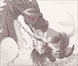anthro avali cunnilingus dinosaur dromaeosaurid feathers female feral fur hi_res huge_tongue hybrid male male/female oral prehistoric_species reptile ryke_sellwing saurischian scales scalie sex shadarrius size_difference stomach_bulge taluki_(vixie) theropod vaginal_penetration