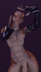 3_fingers 3d_(artwork) abs alien anthro armwear athletic athletic_anthro athletic_male balls churledbovine claws clothing colored digital_media_(artwork) elbow_gloves finger_claws fingerless_gloves fingers flaccid genitals gesture gloves halo_(series) hand_gesture handwear hi_res humanoid_genitalia humanoid_penis ibie'shan kig-yar latex latex_armwear latex_clothing latex_elbow_gloves latex_gloves latex_handwear latex_legwear latex_stockings latex_thigh_highs legwear looking_at_viewer male microsoft mostly_nude muscular muscular_anthro muscular_male nipples non-mammal_nipples penis pupils quill_hair reptile scales scalie sharp_teeth simple_background slit_pupils solo standing stockings tan_body tan_scales teeth thigh_highs v_sign xbox_game_studios yellow_eyes