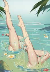 2girls alluring barefoot beautiful beautiful_legs beautiful_thighs bewitching_thighs dancing daytime feet feet_up fire_emblem fire_emblem_fates flowers head_out_of_frame intelligent_systems leaves leg_focus legs legs_up light-skinned_female light_skin lower_body lower_body_focus lower_body_visible matching_poses multiple_girls nature nina_(fire_emblem) nintendo ocean ophelia_(fire_emblem) outdoors outside partially_submerged performance performing posing splashing swimming synchronized synchronized_swimming thighs top-down_bottom-up upside-down water yusi_vishnu