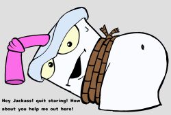 adult_swim anus_exposed anus_focus aqua_teen_hunger_force before_anal bondage brown_rope insulting_viewer looking_at_viewer male male_focus master_shake non-human sweatdrop tied_up white_skin white_skinned_male yellow_eyes