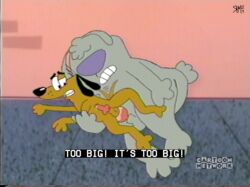 2024 2_stupid_dogs 2boys anal anal_sex animal_genitalia artist_logo artist_name artist_signature background black_nose brown_fur canid canine canine_penis canis cartoon_network cum cum_in_ass digital digital_media dog domestic_dog eyebrows eyes eyes_half_open fake_screenshot fluffy fluffy_tail fur furry gay gay_anal gay_sex genitals grey_fur half-closed_eyes knotted_penis logo male male_only penis penis_in_ass purple_nose sex sex_from_behind simple_background subtitles tail tail_wagging teeth teeth_showing text text_focus the_big_dog the_little_dog unknown_artist vhs_filter