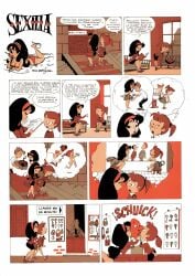 2girls 3boys ass black_hair breasts brown_hair chasing chastity chastity_belt chastity_device clothed clothed_male clothed_male_nude_female comic dialogue el_pinguino_comic female female_chastity femsub ginger ginger_female kissing light-skinned_female light_skin locksmith long_hair male male_dominating_female male_domination maledom naked naked_female nipples nude nude_female nude_female_clothed_male official_art orange_hair ponytail red_hair running running_away sexilia size_difference spanish spanish_dialogue spanish_text thought_bubble