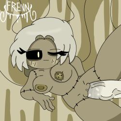 anon apathetic artist_name big_penis breasts button_nipples closed_eye doll frenn_(artist) gosha_embodiment_of_apathy_(original_character) grey_skin ibispaintx joints original original_character puppet puppet_strings simple_background strings unimpressed white_hair