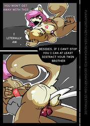 anthro ass balls blonde_hair bodily_fluids bondage bound bound_together breasts brother brother_and_sister cobondage comic cum cum_in_pussy cum_inside dialogue duo english_text erection female forced forced_partners genital_fluids genitals hair hi_res incest involuntary_penetration josh_(nerdawaykid) male male/female male_penetrating mammal motion_lines nerdawaykid nude penetration penis pink_hair pussy rodent sciurid sex sibling simple_background sister text tree_squirrel trisha_(nerdawaykid) twincest twins vaginal_penetration