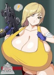 ! 1girls 2026 artist_request blonde_hair breasts breasts_bigger_than_head carbine glock gun holding holding_gun holding_weapon huge_breasts linda_rotta pistol pixiv sega the_house_of_the_dead weapon zombie_revenge