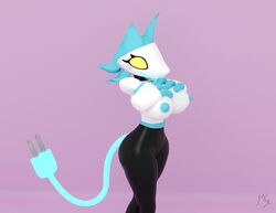 3d_(artwork) anthro big_breasts blue_body blush breasts deltarune digital_media_(artwork) felid feline female floating_hands huge_breasts machine mammal mastersounds robot smile solo tasque_manager_(deltarune) thick_thighs undertale_(series) video_games