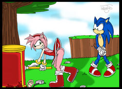 amy_rose anthro ass bent_over blood clothes color female fur furry furry_only hammer hedgehog looking_at_another male mammal nude outdoors panties piko-piko_hammer piko_piko_hammer pink_hair rodent short_hair sonic_(series) sonic_the_hedgehog standing upskirt