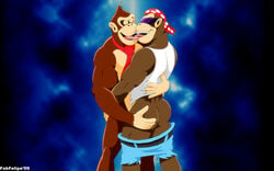 2009 2boys ass ass_grab bara clothing color donkey_kong donkey_kong_(series) fabfelipe funky_kong fur furry furry_only gay kissing kong male male_only multiple_males muscular muscular_male nintendo nude shorts standing tagme tongue video_games yaoi