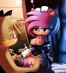 amy_rose anthro blush breasts clitoris exposed_breasts exposed_pussy female fur hedgehog maid maid_outfit male mammal nancher nipples pietro_the_wolf pink_fur sex sonic_(series) sonic_the_hedgehog_(series) straight vaginal_penetration