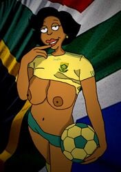 1girls big_breasts breasts claudia-r dark-skinned_female dark_skin donna_tubbs family_guy female female_only milf nipples soccer_ball soccer_uniform solo tagme the_cleveland_show