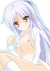 1girls angel_beats! breasts kanade_tachibana knee_socks kneehighs kneesocks socks solo tagme tenshi white_hair white_socks