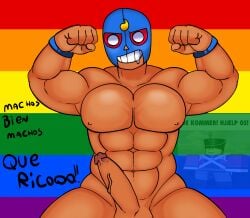 1boy 1male abs bara biceps big_penis brawl_stars colored el_primo_(brawl_stars) gay lewdratus lgbt_pride male_focus male_only mexican mexican_male muscular muscular_male naked_male pecs penis_out posing_for_the_viewer pride_colors pride_flag spanish spanish_dialogue spanish_text squad_busters supercell tagme valerednsfw