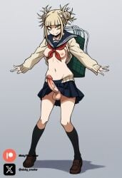 ai_generated big_breasts big_penis blonde_female blonde_hair blonde_hair_female boku_no_hero_academia cock colored dick fluids futanari futanari/female himiko_toga my_hero_academia penis sexy sexy_body sexy_pose testicles white_body white_girl white_skin yellow_eyes