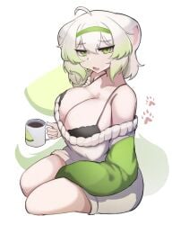 1girls absurd_res ahoge animal_ears big_breasts bra braided_hair breasts cleavage clothed_female clothing cute exposed_shoulders female ferret ferret_girl green_eyes green_hairband green_highlights hair_between_eyes hairband holding_cup holding_object hot_chocolate huge_breasts indie_virtual_youtuber laimu lime long_sleeves looking_at_viewer multicolored_hair off_shoulder open_mouth paw_print sae_art short_hair sitting sleeves solo sweater thick_thighs thighs two_tone_hair virtual_youtuber vtuber white_hair