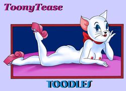 anthro ass blue_eyes eyeshadow feline female furry large_breasts lipstick lying open_toe_shoes scarf solo tom_and_jerry toodles_galore toonytease whiskers white_fur