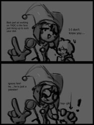! 1boy 1futa age_difference arrow_pointing_to_penis black_and_grey comic eviltqf fan_meet futa_on_male futanari gray_background implied_futanari intersex jester jester_cap jester_costume jester_girl jester_hat jester_outfit large_hands male nervous nervous_expression nervous_face nervous_futa nervous_grin nervous_smile nervous_sweat nervous_sweating pomni pomni_(tadc) pomni_(the_amazing_digital_circus) questionable_consent rape rosy_cheeks round_head sucking sucking_balls sucking_dick sucking_off sucking_penis sucking_testicles sucking_tip the_amazing_digital_circus unnamed_character white_skin