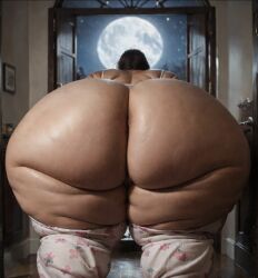 ai_generated anus_peek bbw bent_over butt_crack chubby_female gigantic_ass huge_ass moon overweight_female pajamas presenting_hindquarters pussy ssbbw tagme thick_legs thick_thighs