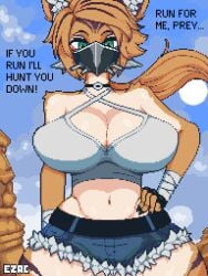 1girls anthro cat_ears cat_girl cleavage domination ezac facemask fan_character fanart female female_only furry furry_only green_eyes hand_on_hip huge_breasts large_breasts looking_at_viewer pixel_(artwork) pixel_art pixelated pulchra_(zenless_zone_zero) shorts tank_top zenless_zone_zero