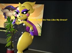 big_ass_(female) big_booty big_breasts big_butt_(female) black_dress bubble_butt bubble_butt_(female) eroticphobia five_nights_at_freddy's glitter_dress kaibernation looking_at_viewer talking_to_viewer toy_chica_(fnaf)