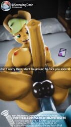 2futas 3d 3d_animation animated applejack_(mlp) bed bed_sheet bedroom bedroom_sex big_breasts big_penis english_text futa_on_futa futa_only futanari my_little_pony no_sound rainbow_dash_(mlp) screwingwithsfm sex social_media tagme text thrusting video