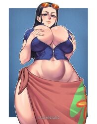 1girls big_breasts cleavage curvy grabbing_own_breast light-skinned_female luchidart nico_robin one_piece solo solo_female thick_thighs wide_hips