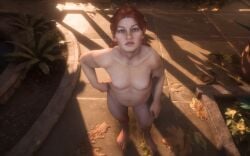 casual chubby dragon_age_the_veilguard dwarf_female female freckles freckles_on_chest freckles_on_face freckles_on_shoulders ginger lace_harding nude_mod nudist pale_skin thick_thighs