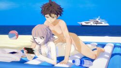 1boy 1girls 3d ball beach beachball danganronpa distracted gaming hinata_hajime koikatsu naked naked_female naked_male nanami_chiaki nintendo_switch one_eye_closed outdoor_nudity outdoor_sex outside prone_bone saimatsukk sex smile tagme wholesome