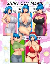 1girls absurdres arm_up armpits arms_behind_head azur_lane bare_shoulders beach belly belly_button bikini bikini_bottom bikini_top blue_hair boob_window breasts breasts_apart bursting_breasts busty christmas christmas_hat cleavage collarbone cosplay cowboy_shot cropped_hoodie curvaceous curvy curvy_body curvy_female curvy_figure curvy_hips drawstring dress earrings edie_crop_hoodie english_text enormous_breasts erkazooya errorkazoo eye_contact eyebrows_visible_through_hair facing_viewer feet_out_of_frame female female_focus female_only free_space fur_trim green_shirt grey_dress grey_pants grey_sweater hand_behind_head hand_up hat hi_res high_resolution highres holding holding_footwear hood hood_down hoodie horizon hourglass_figure huge_breasts inner_sideboob jewelry long_sleeves looking_at_viewer massive_breasts meme meme_attire multiple_views navel open_mouth original original_character out_of_frame outdoors pants parted_lips red_bikini red_bikini_bottom red_bikini_top red_eyes red_footwear red_headwear red_swimsuit ribbed_sweater rina_atherina rina_atherina_(errorkazoo) sand santa_hat shirt shirt_cut_meme short_hair side-tie_bikini side_tie_bikini sideboob sky sleeveless sleeveless_shirt slippers smile smiling_at_viewer solo st._louis_(luxurious_wheels)_(azur_lane)_(cosplay) sweater swimsuit swimsuit_bottom swimsuit_top thick_thighs top_heavy top_heavy_breasts underboob virgin_killer_sweater voluptuous voluptuous_female