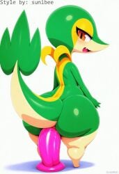 ai_generated anal anal_masturbation anal_sex anthro ass big_butt blush dildo dildo_in_ass dildo_insertion dildo_sitting english_text eyelashes female generation_5_pokemon genitals green_body hellsonger hi_res looking_at_viewer looking_back masturbation nintendo nude open_mouth penetration pokemon pokemon_(species) pupils red_eyes reptile scalie sex_toy sex_toy_in_ass sex_toy_insertion simple_background snivy solo text toying_self white_background