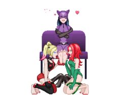 3girls animated batman_(series) catwoman clothed dc dc_comics feet foot_fetish foot_focus foot_lick foot_worship gotham_city_sirens harley_quinn heart hearts hearts_around_head jayakun licking_foot lickle pixel_animation pixel_art poison_ivy soles tickling tickling_feet